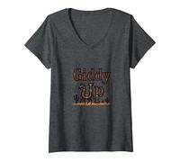 Giddy Up Western Horse Desert Cactus Cowboy Vaca Niña Camiseta Cuello V, Mujer, Jaspeado Oscuro, XXL
