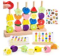 GiddyGlow Juguetes de Madera Montessori para Niños 2 3 4 Años： Juego Educativo con Ensartar Cuentas y Apilar Bloques para Motricidad Fina + Regalo Niña Niño 2-5 Años