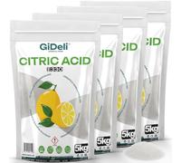 GiDeli Ácido Cítrico 4x5kg E330 Grado Alimentario - Polvo Blanco Puro Para Repostería y Conservas - Descalcificador Natural de Gran Formato Para Lavavajillas, Lavadora y Limpieza - Regulador de pH
