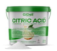 GiDeli Ácido cítrico de calidad alimentaria en polvo monohidrato 10000 g puro E330 cristales calidad de limpieza descalcificador acidulante sin azúcar en cubo resellable 10 kg