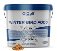 GiDeli Alimento para pájaros de invierno de 5 kg en un cubo, alimento espolvoreado de aves silvestres durante todo el año, comida para semillas de jardín y balcón con semillas de lino, rica en omega-3