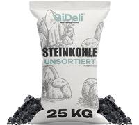 GiDeli Carbón para estufa y chimenea, 25 kg, 5-50 mm | Brasas largas de una pala, calor potente, para estufa de leña, chimenea de carbón y horno de taller, alto valor calorífico