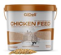 GiDeli Comida para pollos de 1 kg en cubo, harina de ponedora, alimento completo para pollos, alimento para granos de aves de corral para un rendimiento óptimo y formación de huevos, mejor aceptación