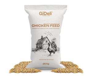 GiDeli Comida para pollos de 25 kg, harina de ponedora, alimento completo para pollos, alimento para granos de aves de corral para un rendimiento óptimo y formación de huevos, mejor aceptación y