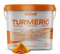 GiDeli Cúrcuma en Polvo 500g - 100% Curcuma Longa Pura sin Aditivos - Raíces Indias Recolectadas a Mano - Molienda Fina y Color Amarillo Intenso - Ideal para Currys y Arroz
