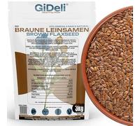 GiDeli Semillas de Lino Marrón 3x1kg - Rica en Proteina y Omega 3 - Baja en Azúcar - Frijoles Planos Para Hornear - Sabor Suave Ligeramente a Nuez - Para los Amantes de la Repostería - Producto Vegano