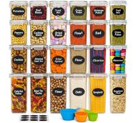 GiDeli Tarros de almacenamiento con tapa herméticos - Juego de 24 recipientes de plástico - sin BPA - Cajas de almacenamiento de cocina grandes - Organizador para harina, azúcar y granos - Con