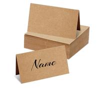 GIDWRIY 150 Piezas Tarjetas Marcasitios Boda Marrón 9 X 10 cm,Marcasitios Comunion de Papel Kraft,Tarjetas de Lugar De Mesa Bautizo,Tarjeta de Asiento,Tarjeta de Mesa de Nombre Plegable para Fiestas