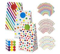 GIDWRIY 60 Pcs Bolsas Regalo PequeñAs Papel 9 X 5.5 X 18 cm,Bolsa Kraft Colores con Pegatinas,Bolsitas Regalo Cumpleaños Infantil,Bolsa Chuches,Bolsas de Papel para Caramelos,Bolsitas Envolver Regalos