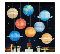 GIDWRIY 8 Piezas Planetas Linternas de Papel, Planetas Sistema Solar para Colgar, Farolillos de Papel Planetas para Colgar del Techo, Planetas para Niños Decoración del Espacio para Fiesta, Boda