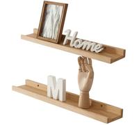 Gieanoo Estantes flotantes, estantes de pared rústicos de madera de roble macizo de 16 pulgadas, juego de 2 estantes de pared con borde flotante para sala de estar, cocina, dormitorio, color natural