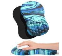 Giecy Alfombrilla de ratón reposamunecas y diseño de Masaje, Almohadilla Raton ergonomica con Base de PU Antideslizante, Mouse Pad para Gaming y Oficina(Mármol Azul y Negro)