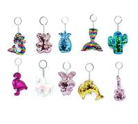 GIEEU 10 llaveros reversibles de lentejuelas, coloridos llaveros de animales para niños y adultos, recuerdos de cumpleaños, accesorios de mochila (10 estilos)