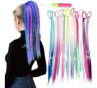 GIEEU 12 mechones de pelo de colores para niños, arcoíris, extensiones de pelo de colores para niñas, con bandas elásticas para fiestas de cumpleaños, Halloween, Navidad y cosplay