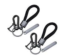 GIEEU 2 Pcs Llavero de Cuero, Llavero de Coche con Diseño Giratorio de 360°, Llavero Personalizado para Llaves de Coche con Opción de Grabado para Mujer y Hombre, Negro