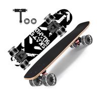GIEEU Patinetas con ruedas intermitentes coloridas para principiantes, niños, adolescentes, adultos, tablas de skate estándar completas de 9 capas de arce canadiense (X-Blackwhite)
