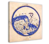 GIEIG Al-Idrisi - Póster de mapa del mundo Tabula Rogeriana del siglo XII con cartografía histórica y arte de pared, marco moderno para decoración de dormitorio familiar, 24