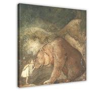 GIEIG John Bauer Kissed The Bear On The Nose 1907 - Lienzo decorativo para pared, diseño de oso de princesa joven de 1907, para decoración del hogar, escuela, oficina, marco de 40,6 x 40,6 cm