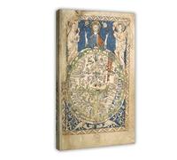 GIEIG Lienzo decorativo para pared, diseño de mapa histórico del mundo, cartografía histórica, 1265, para decoración del hogar, escuela, oficina, marco de 30 x 45 cm