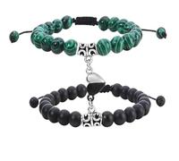 GIEIWIW Juego de pulseras magnéticas para parejas, pulsera de amistad a juego de larga distancia, turquesa natural, pulsera de cuentas para mujeres y hombres, para graduación, día de San Valentín