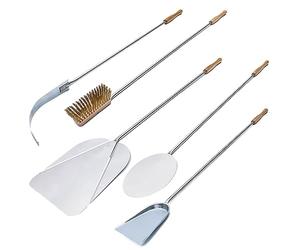 GIEMME Juego de 5 Palas de Pizza para Horno de Leña - Palas de 33 cm para Hornos Profundos 100-110 cm - Acero Inoxidable