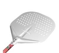 GIEMME Pala para pizza perforada de aluminio - Para pizzas de 33 cm - Pala profesional para horno de leña (Cabeza de 33 cm personalizada, Longitud del mango 90 cm)