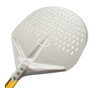 GIEMME Pala para pizza perforada de aluminio, profesional, anodizada, forma redonda, plato perforado (Pala: ø 33 cm, Longitud del mango: 150 cm)