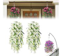 Gienslru 2 Pack Artificial Plants Outdoor Hanging Flowers, UV Resistant Fake Flowers for Hanging Basket, Artificial Trailing Plants For Garden Decor and Patio (A)