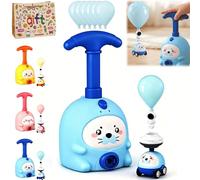 Gienslru Animal Air Powered Balloon Car Toy, Balloon Launcher Toy Set with Manual Pump, 2-in-1 Flying & Racing Car, DIY Physics Learning Fun for Kids Ages 3-8, Party Favors & Birthday Gift (Blue)