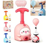 Gienslru Animal Air Powered Balloon Car Toy, Balloon Launcher Toy Set with Manual Pump, 2-in-1 Flying & Racing Car, DIY Physics Learning Fun for Kids Ages 3-8, Party Favors & Birthday Gift (Pink)