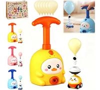 Gienslru Animal Air Powered Balloon Car Toy, Balloon Launcher Toy Set with Manual Pump, 2-in-1 Flying & Racing Car, DIY Physics Learning Fun for Kids Ages 3-8, Party Favors & Birthday Gift (Yellow)
