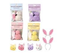 Gienslru Build a Bunny Easter Craft Kit for Kids, DIY Make Your Own Rabbit Decorations with Pom-Poms Felt Ears & Pipe Cleaners,Fun Spring School Activity & Classroom Party Favors Gifts (Mix*4)
