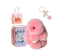 Gienslru Bunny Keychain with Tin Box, Bunnycute Plush Key Chain, Soft Plush Rabbit Pompom Charm, Pocket Bunny in a Tin, Bag and Backpack Accessory for Women and Girls (O)