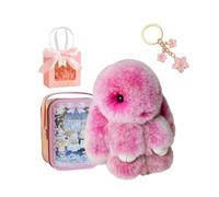 Gienslru Bunny Keychain with Tin Box, Bunnycute Plush Key Chain, Soft Plush Rabbit Pompom Charm, Pocket Bunny in a Tin, Bag and Backpack Accessory for Women and Girls (A)
