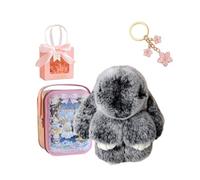 Gienslru Bunny Keychain with Tin Box, Bunnycute Plush Key Chain, Soft Plush Rabbit Pompom Charm, Pocket Bunny in a Tin, Bag and Backpack Accessory for Women and Girls (N)