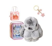 Gienslru Bunny Keychain with Tin Box, Bunnycute Plush Key Chain, Soft Plush Rabbit Pompom Charm, Pocket Bunny in a Tin, Bag and Backpack Accessory for Women and Girls (M)
