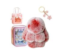 Gienslru Bunny Keychain with Tin Box, Bunnycute Plush Key Chain, Soft Plush Rabbit Pompom Charm, Pocket Bunny in a Tin, Bag and Backpack Accessory for Women and Girls (B)