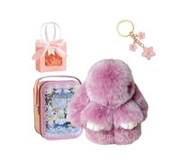 Gienslru Bunny Keychain with Tin Box, Bunnycute Plush Key Chain, Soft Plush Rabbit Pompom Charm, Pocket Bunny in a Tin, Bag and Backpack Accessory for Women and Girls (L)