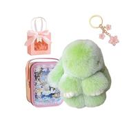 Gienslru Bunny Keychain with Tin Box, Bunnycute Plush Key Chain, Soft Plush Rabbit Pompom Charm, Pocket Bunny in a Tin, Bag and Backpack Accessory for Women and Girls (F)