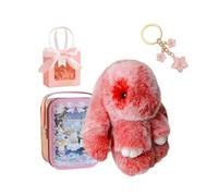 Gienslru Bunny Keychain with Tin Box, Bunnycute Plush Key Chain, Soft Plush Rabbit Pompom Charm, Pocket Bunny in a Tin, Bag and Backpack Accessory for Women and Girls (G)