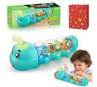 Gienslru Caterpillar Crawling Toy, Caterpillar Design Tummy Time Toy with Light & Music Musical Light Up, Musical Caterpillars Crawling Toys, Birthday Gifts for Boys and Girl (Blue)