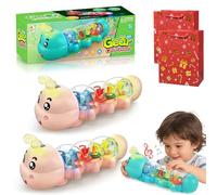 Gienslru Caterpillar Crawling Toy, Caterpillar Design Tummy Time Toy with Light & Music Musical Light Up, Musical Caterpillars Crawling Toys, Birthday Gifts for Boys and Girl (Pink*2)