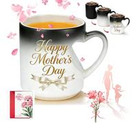 Gienslru Color Changing Ceramic Mug - 300 ml Mother's Day Ceramic Mug, Heart-Shaped Novelty Water Cups with Handle, Funny Drinkware Mother's Day Present for Women Grandma (B-1)