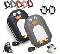 Gienslru Cute Penguins PU Credit Card Coin Wallet, Cute Penguins Card Coin Holder, Creative Cartoon Penguin Accordion Cards Wallet with Zip Built-in 11 Cards Slots for Men Women Present (D-1)