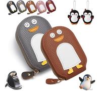 Gienslru Cute Penguins PU Credit Card Coin Wallet, Cute Penguins Card Coin Holder, Creative Cartoon Penguin Accordion Cards Wallet with Zip Built-in 11 Cards Slots for Men Women Present (F-1)