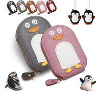 Gienslru Cute Penguins PU Credit Card Coin Wallet, Cute Penguins Card Coin Holder, Creative Cartoon Penguin Accordion Cards Wallet with Zip Built-in 11 Cards Slots for Men Women Present (E-1)
