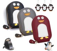 Gienslru Cute Penguins PU Credit Card Coin Wallet, Cute Penguins Card Coin Holder, Creative Cartoon Penguin Accordion Cards Wallet with Zip Built-in 11 Cards Slots for Men Women Present (H-1)