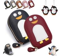 Gienslru Cute Penguins PU Credit Card Coin Wallet, Cute Penguins Card Coin Holder, Creative Cartoon Penguin Accordion Cards Wallet with Zip Built-in 11 Cards Slots for Men Women Present (A-1)