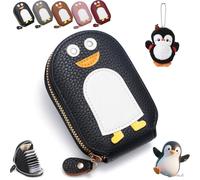 Gienslru Cute Penguins PU Credit Card Coin Wallet, Cute Penguins Card Coin Holder, Creative Cartoon Penguin Accordion Cards Wallet with Zip Built-in 11 Cards Slots for Men Women Present (Black)