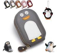 Gienslru Cute Penguins PU Credit Card Coin Wallet, Cute Penguins Card Coin Holder, Creative Cartoon Penguin Accordion Cards Wallet with Zip Built-in 11 Cards Slots for Men Women Present (Grey)